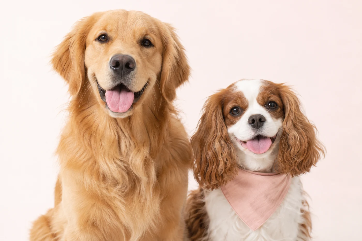 Illustrative portrait of a golden retriever and a small spaniel